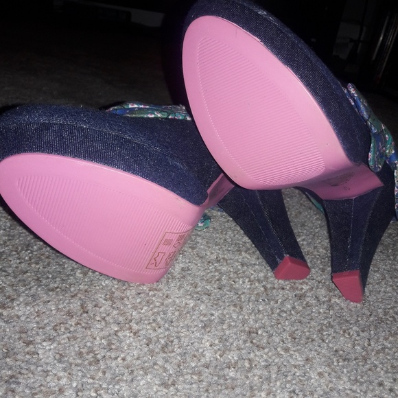 Ruby Shoo Cherry Blossom Denim Bow Heel Bootie 8 - Picture 3 of 8